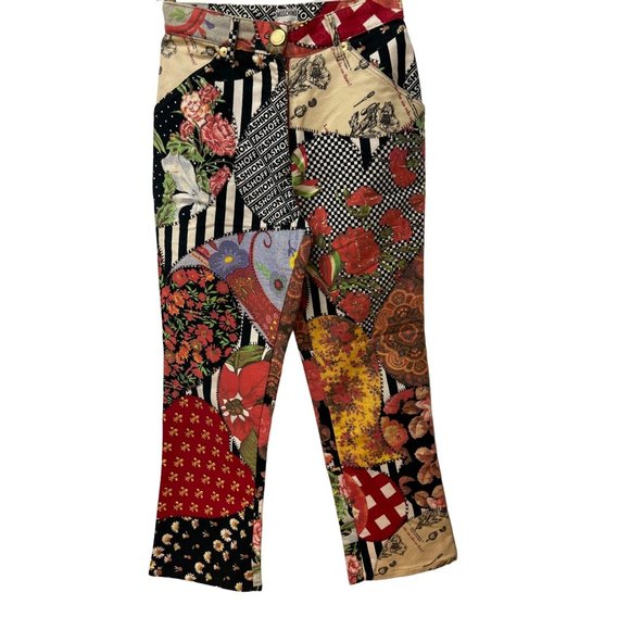 Vintage Moschino Floral Patchwork Pant Trousers Logo Design Pants - Picture 9 of 16